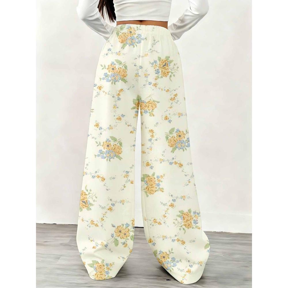 Women's wide-leg pants, elastic drawstring waist trousers - suitable for leisure and office