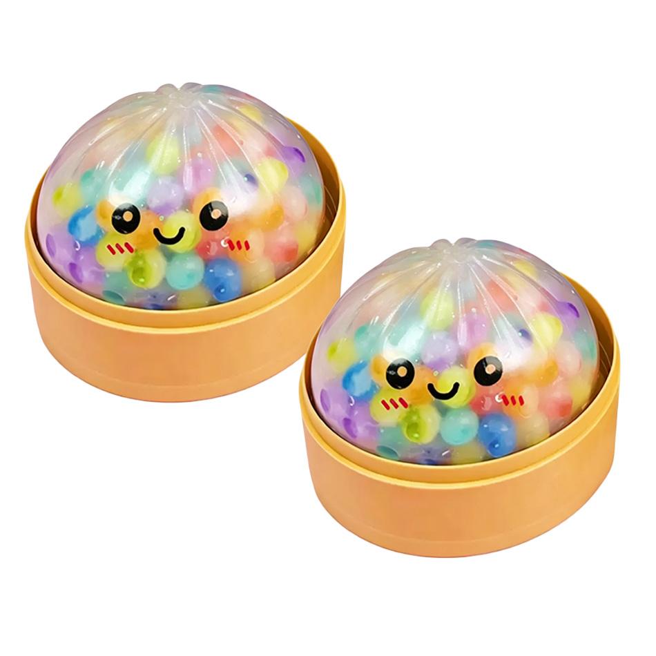 Regenboog Dumpling Squishy met Kralen Sensorisch Knijpspeeltje voor Stressverlichting met Bamboe Stoommandje Grappig Cadeau