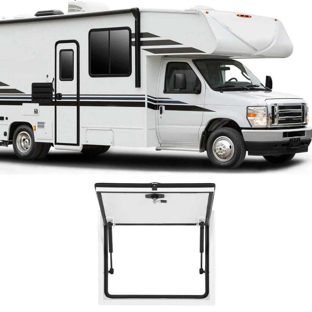 Rv Storage Hatch Door 24 X 24 Inches UV Resistant Aluminum Alloy Square RV Baggage Door with Lock Support Rod for Camper Caravan