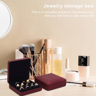 Tragbare Schmuckaufbewahrungsbox, luxuriöses Kunstleder mit Samtfutter, einfarbig, großes Fassungsvermögen, Ohrstecker, Fingerring-Organizer, Halter, Behälter
