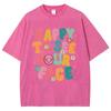 Colorful Cute Letter Print T-Shirt Unisex Fashion Round Neck Washed Cotton Short Sleeve Top 2024 Design Sense Casual Tee