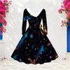 Women Plus Size V Neck Faux Fur Trim Long Sleeve Pink Gold Marble Print A Line Midi Dress With Belt