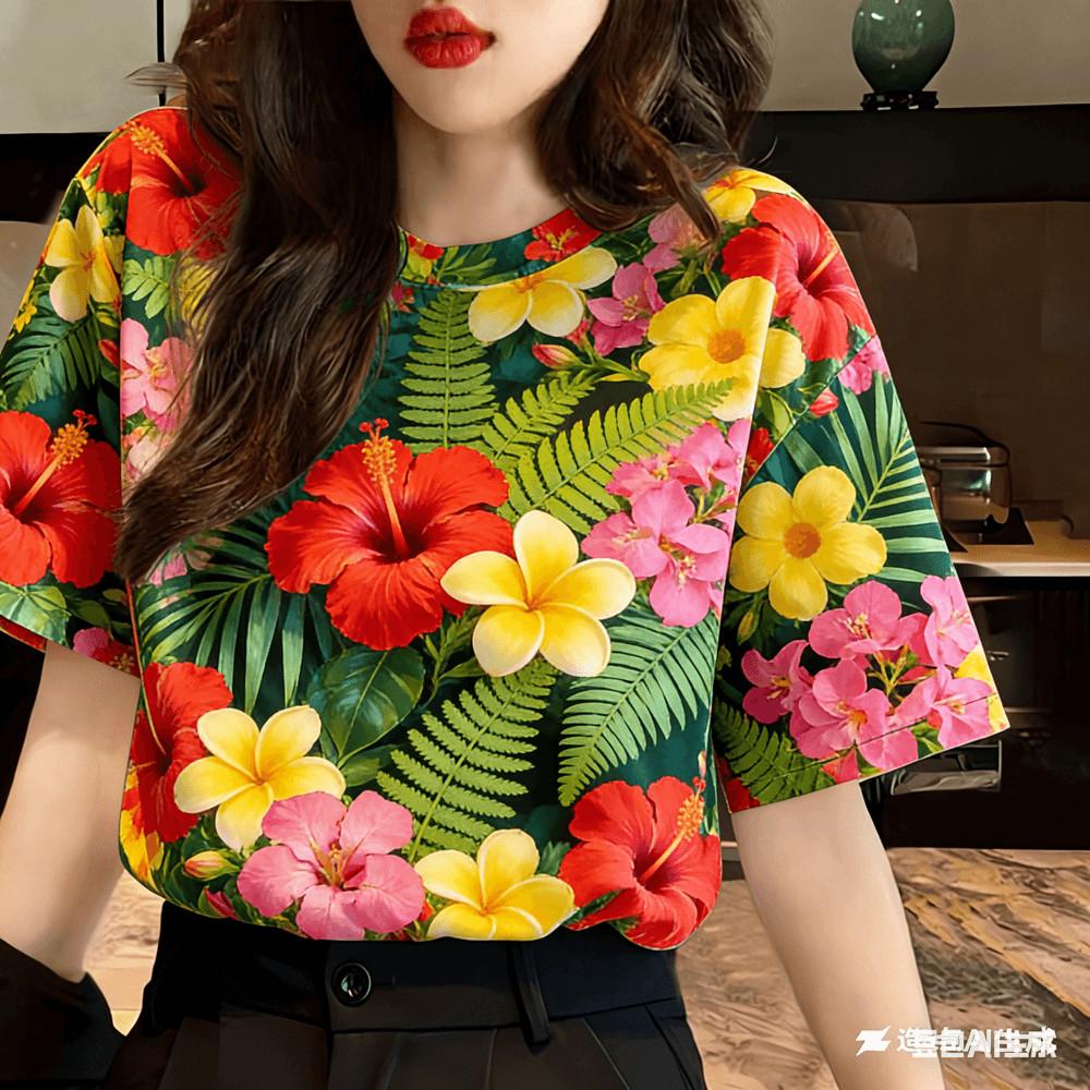 Women s T-shirt - Printed Flower Design, Suitable for Home, Street, Retro Fashion T-shirt XXS