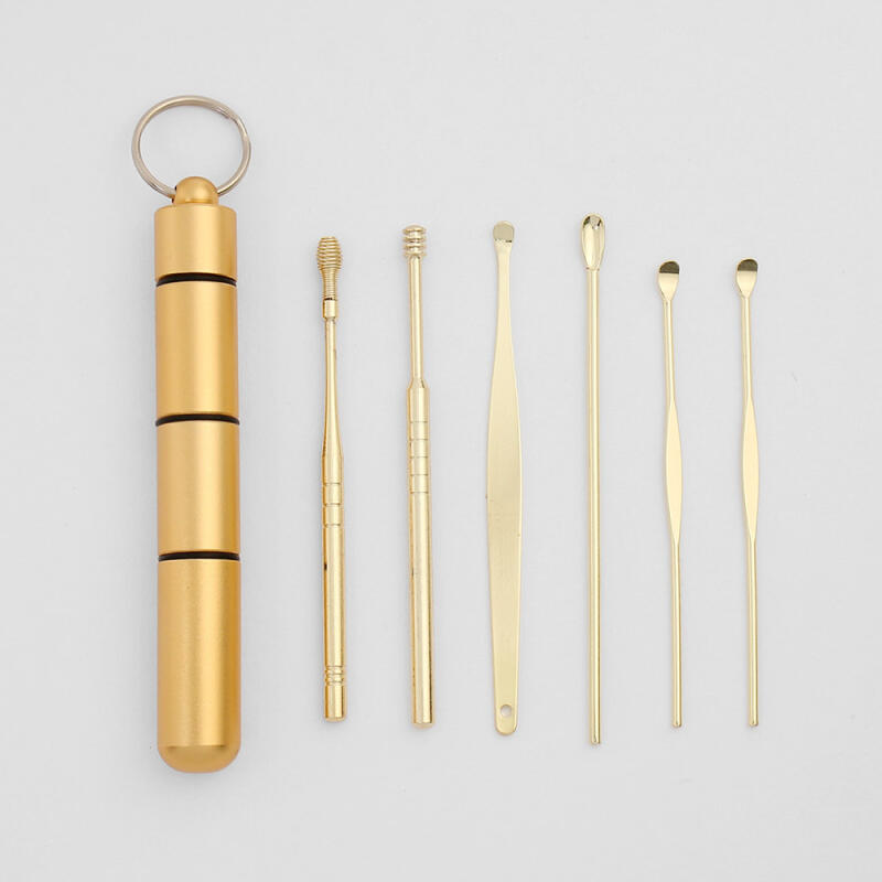 Earwax removal portable earpick 6-piece set, earwax removal earpick gold