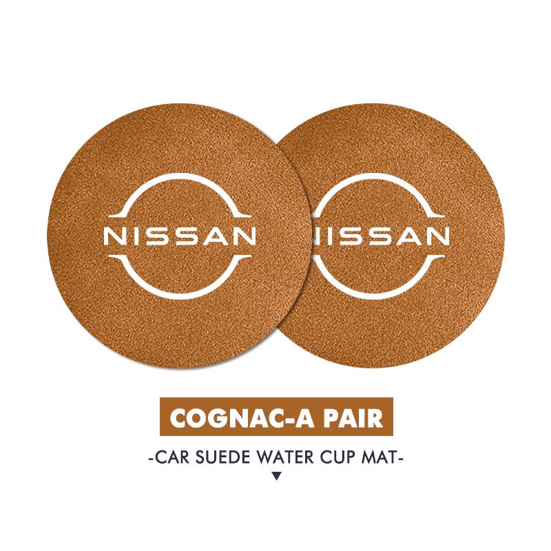 

For Nissan 2pcs Suede Leather Car Coaster Mat Water Cup Slots Non-Slip Pads Navara Almera Sentra Rogue Pathfinder Sylphy Leaf
