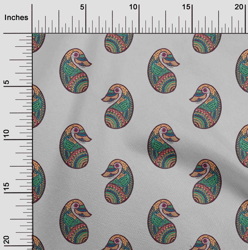 oneOone Cotton Flex Fabric Paisley Block Printed Craft Fabric BTY 40 Inch