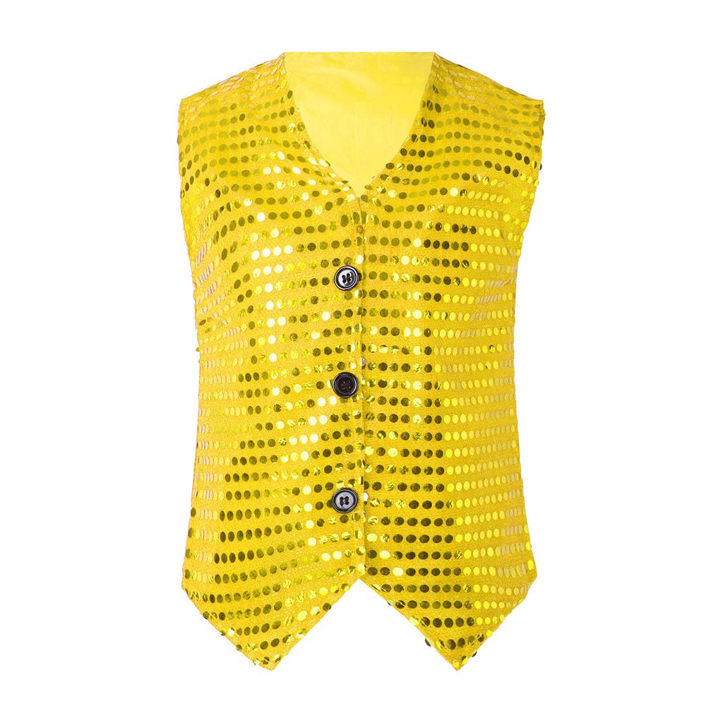 Jungen Mädchen Performance Weste Ärmellos V-Ausschnitt Knopfverschluss Pailletten Stil Einfarbig Bühnenbekleidung
