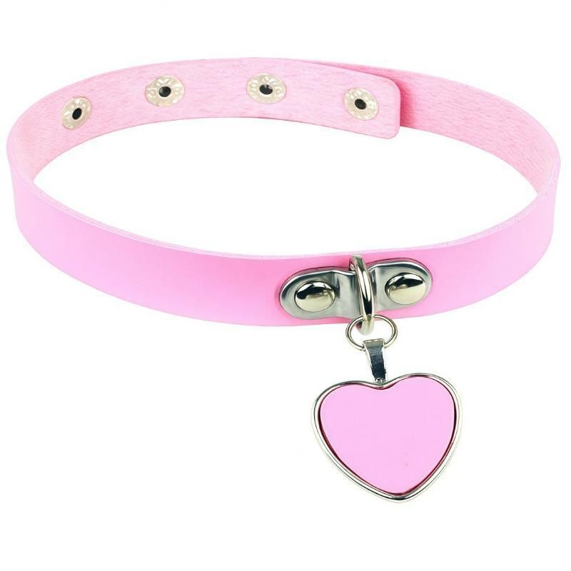 Eco-friendly PU Leather Anime Harajuku Punk Goth Love Peach Heart Pendant Necklace Collar Leather Necklace Necklace