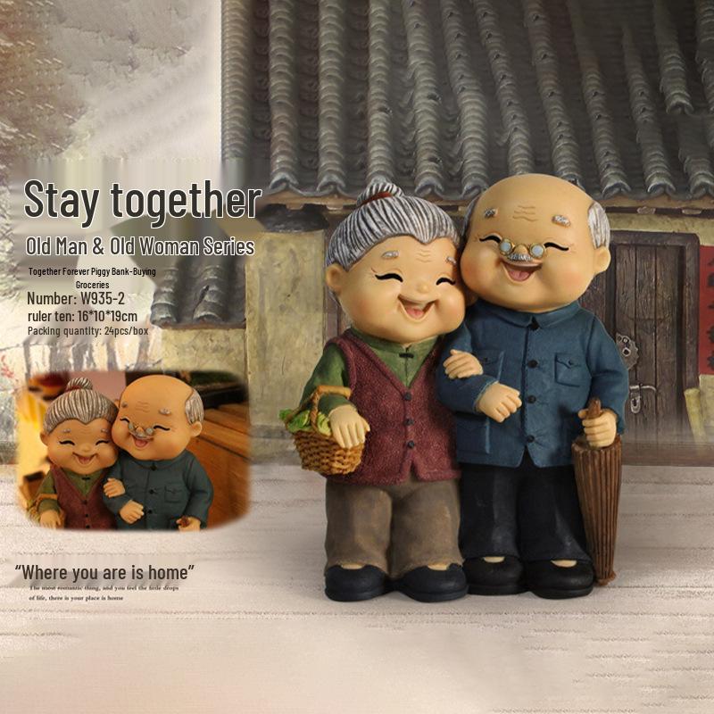 Resin Elderly Couple Statue: Anniversary & Birthday Gift for Home Decor