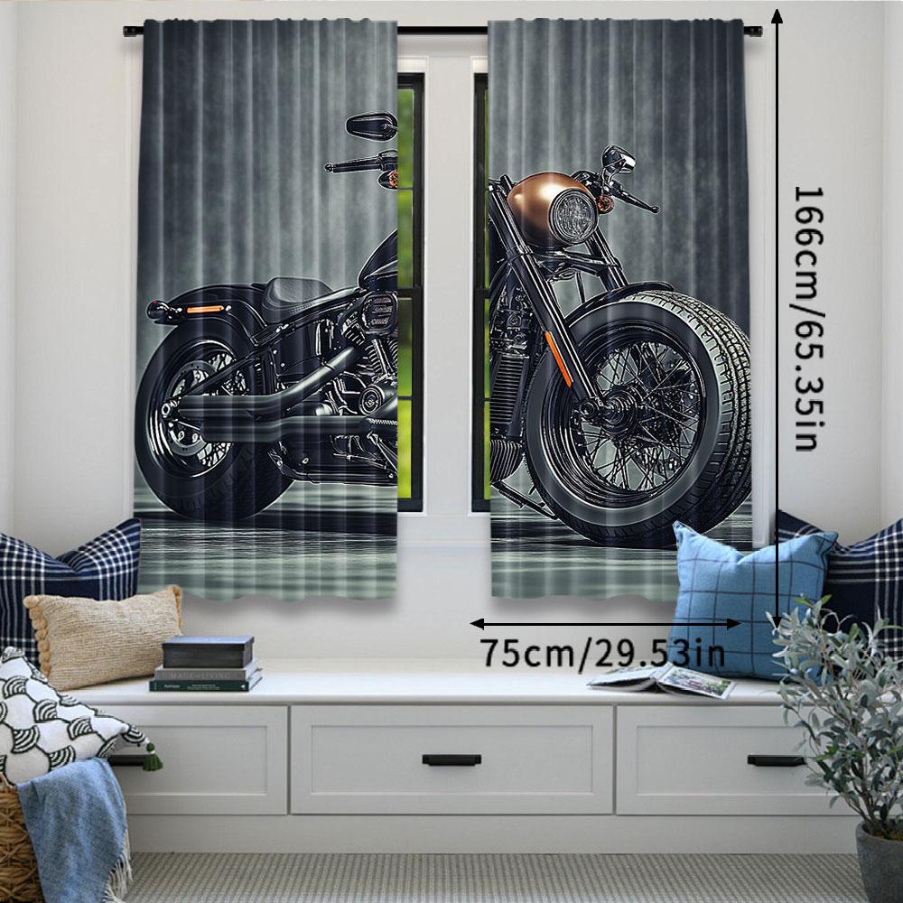 2Pcs Vintage Motorcycle Curtain Cool Classic Motorbike Home Decor Suitable For Bedroom Bathroom Living Room Dining Room Study