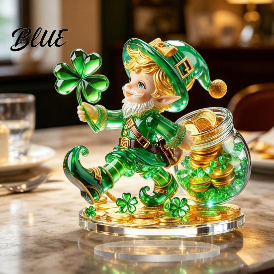 Clover And Gold St. Patrick 2Pcs Ornaments Gnome Coin Decor 2D Acrylic Day Ornament with Green Holiday Decoration Base
