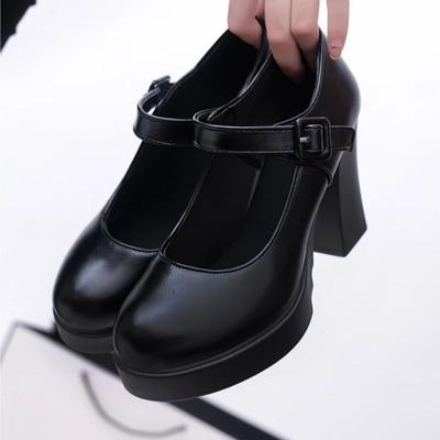 Stiprūs kulniukai Moteriški apvalūs pirštai Vestuviniai bateliai vakarėliui Šokiui Moteriški suknelių batai Sekli burna Sagtis Dirželis Moteriški aukštakulniai