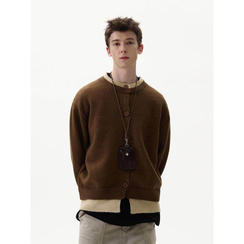 Madwitch American Retro Fake Two-Piece Knitwear for Men and Women, New Autumn and Winter Vintage Couple Cardigan Knitwear