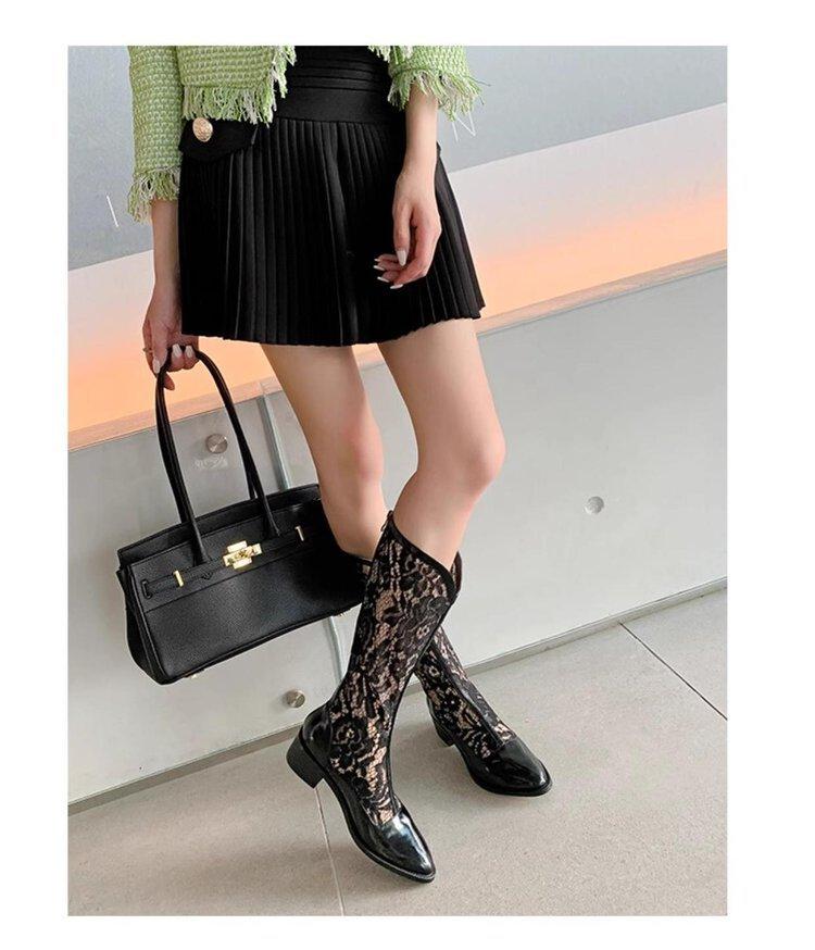 

Внутреннее увеличение роста и тонкие ноги толстый каблук летние сапоги кожаные сетчатые сапоги детские полые кружевные высокие крутые сапоги 41 чёрный