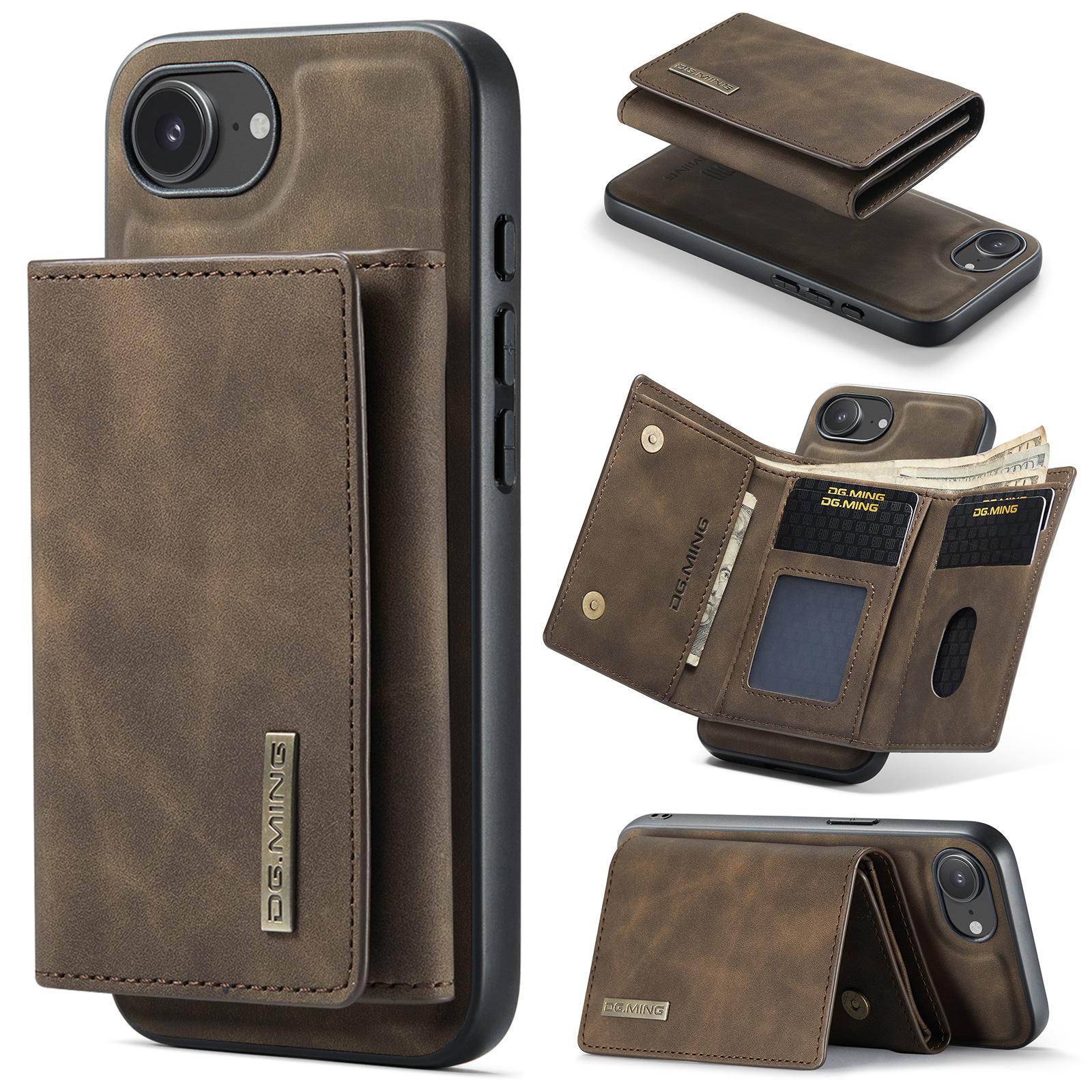 

DG.MING M1 Series for iPhone 16e Case Kickstand PU Phone Cover with Detachable Wallet D