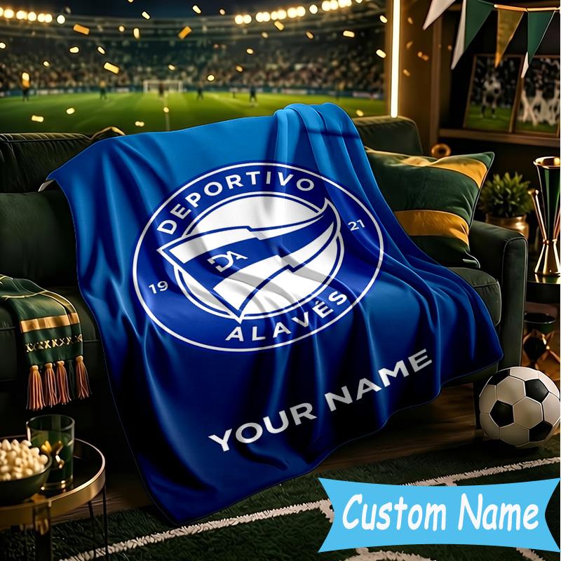 Custom Name Deportivo Alaves Emblem Flannel Blanket, Use for Birthday/Holiday Gift, Soft Blanket for Sofa/Bed/Camping/Office, Home Decor