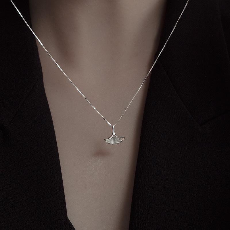 Banyan Tree S925 Silver Ginkgo Leaf Pendant Necklace - Elegant, Versatile Gift for Her