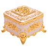 European Style Vintage Metal Jewelry Box Square Decorative Trinket Jewelry Storage Box for Earrings Necklaces White