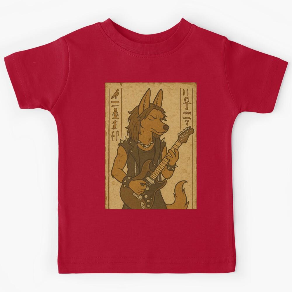 Egyptian hieroglyphs, dog playing guitar Kids T-Shirt 150