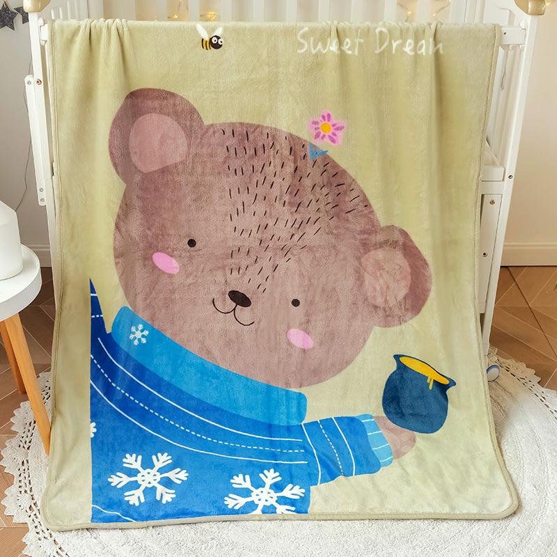 Cartoon Style Flannel Fleece Children's Blanket - Single Layer, All-Season, Small Nap Blanket with Edging