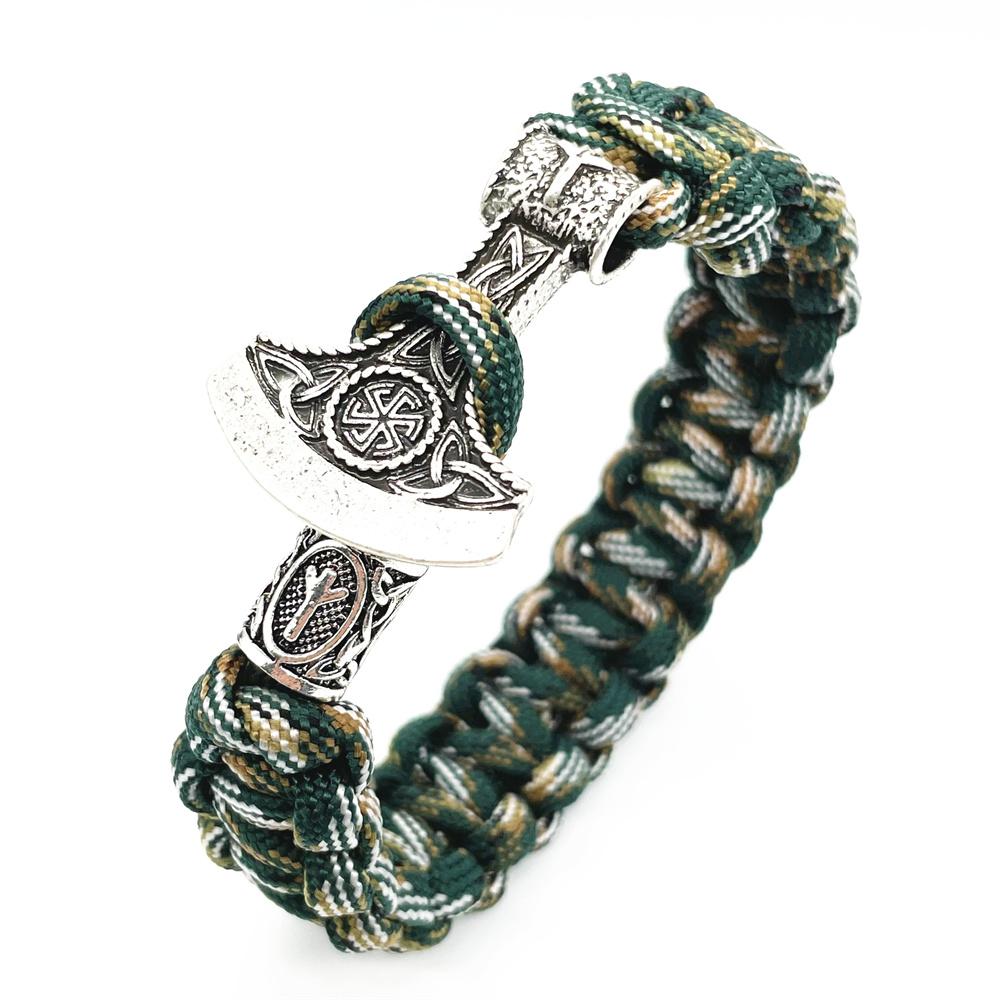 Slavic Perun Axe Charm Kolovrat Amulet Viking Runes Beads Mens Vikingos Bracelet Jewelry