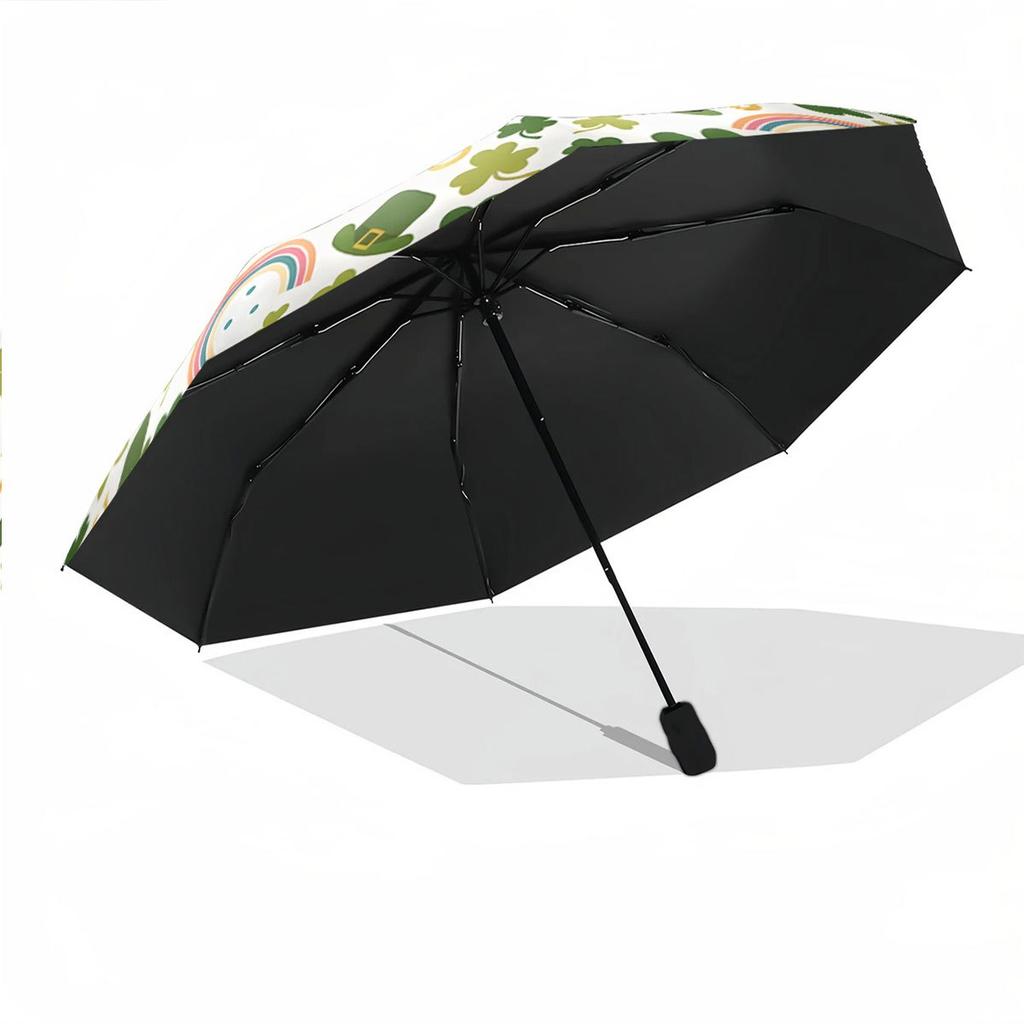Portable Folding Umbrella with Green Clovers, Leprechaun Hats, and Golden Horseshoes | 8 Ribs, Automatic Open, Foldable, Ideal