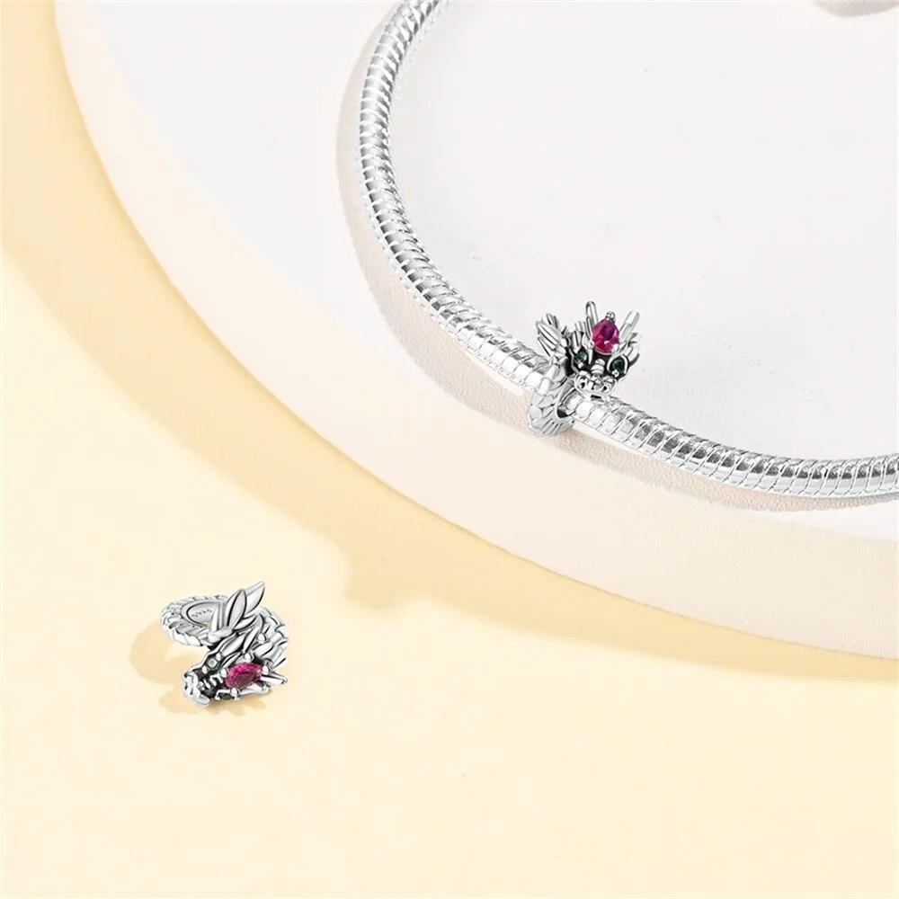 Two Pieces Copper-Plated Chinese Dragon Zodiac Beads Fit Pan Original Bracelet Diy For Women Jewelry Fashion Gift