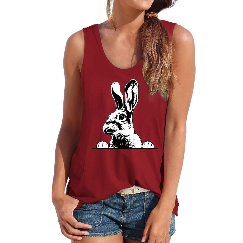 Casual Crew Neck Top Printed Loose Sleeveless Fashion T-Shirts Women’s