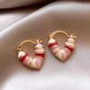 French Romantic Retro Enamel Round Gold Color Hoop Earrings for Womens 2024 New C-shaped Ear Buckle Fashion Luxury Jewelry