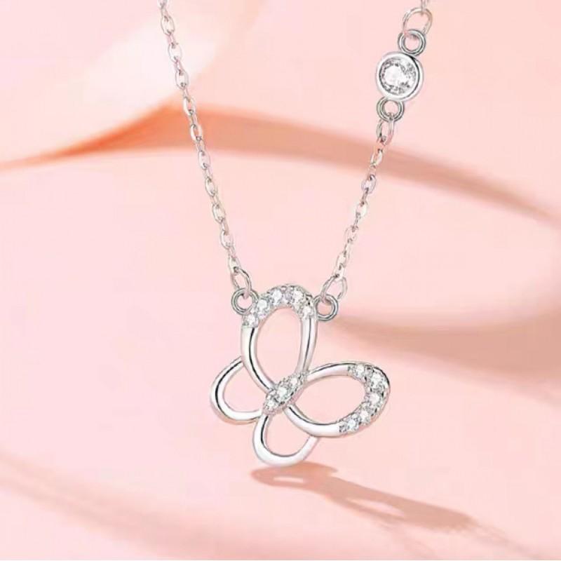 990 Sterling Butterfly Necklace Women Fashion Light Luxury Clavicle Chain Ins Style Versatile Choker