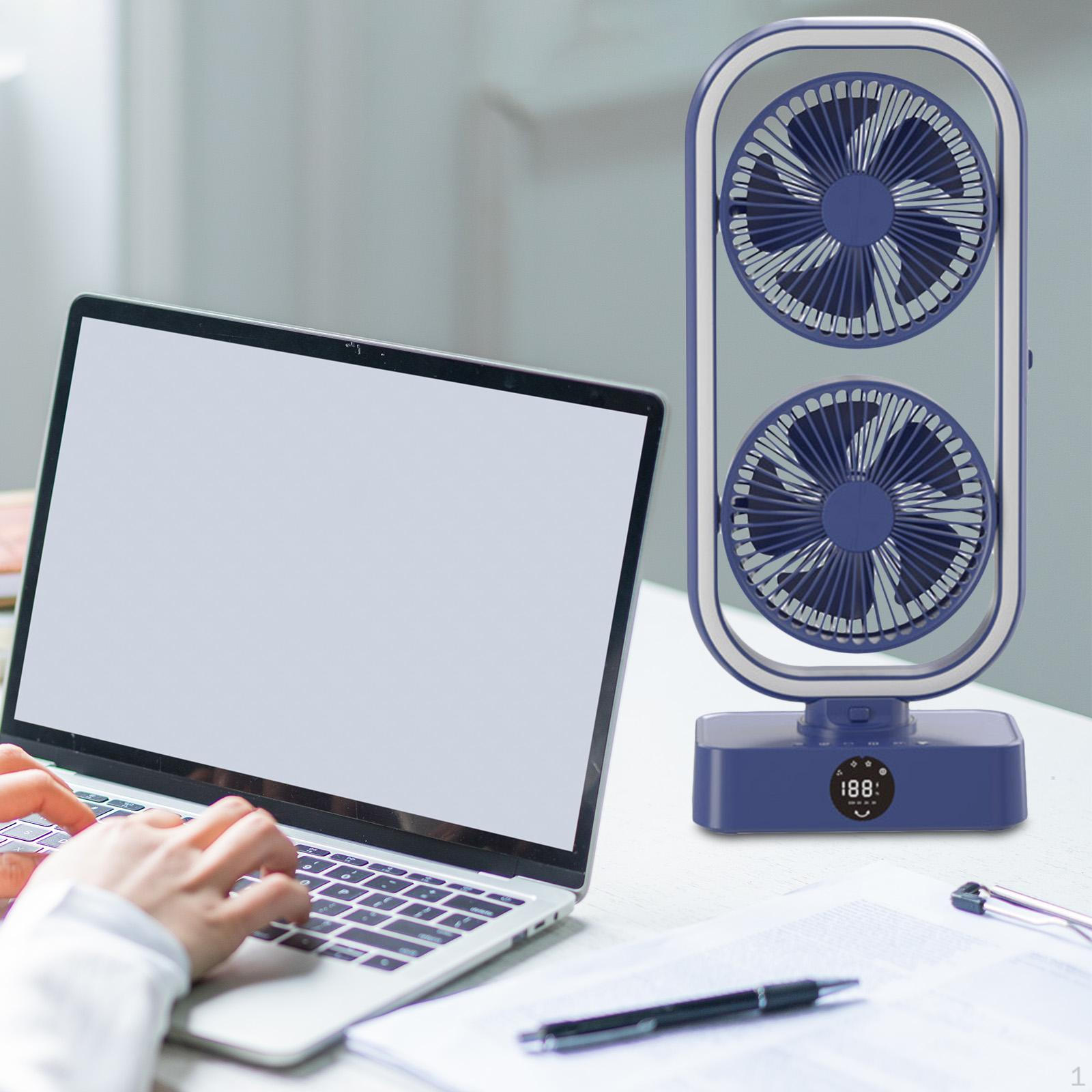 

Double Head Table Fan 4 Speeds Settings USB Desk for Home Office Bedroom темно-синього кольору