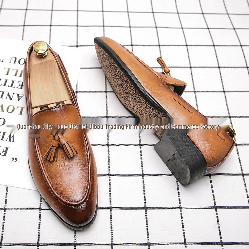 British Style Men s Pointed Toe Leather Tassel Shoes - Large Size Business Casual & Formal Office Wear 43 коричневый
