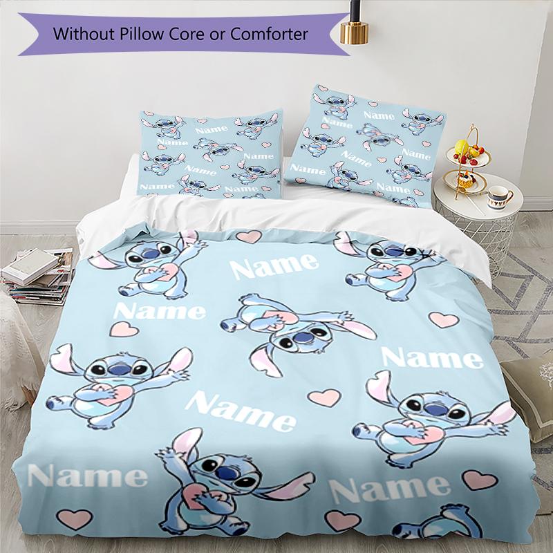 3pcs Custom Name Stitch Bedding Set Duvet Cover Closure Includes 1 Duvet Cover & 2 Pillowcases, Soft and Comfortable for All Seasons.