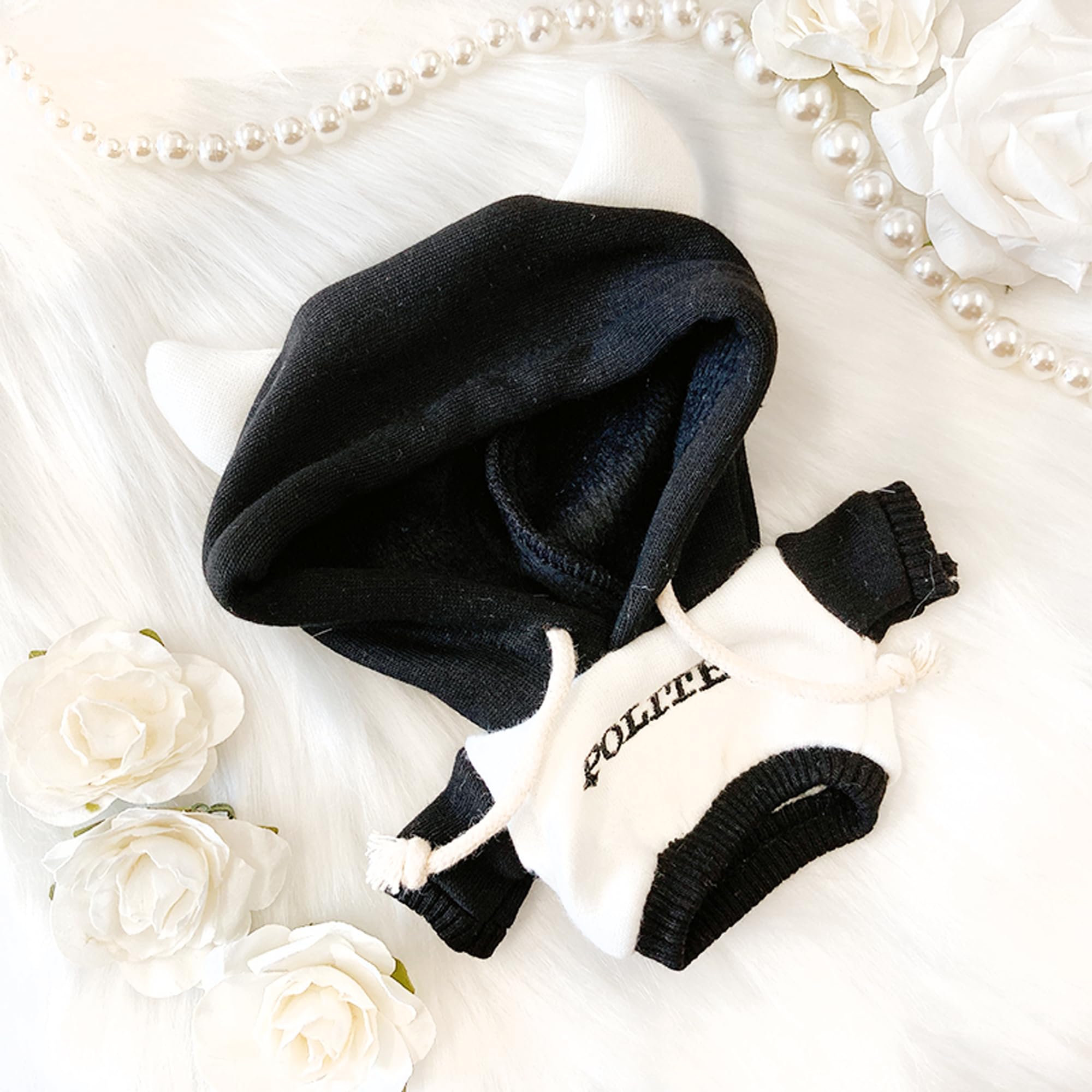 

Черное худи с рогами для плюшевых игрушек (10см), Хлопковая одежда для кукол, g.trigger, для Oshi-Nui (Подержанный)