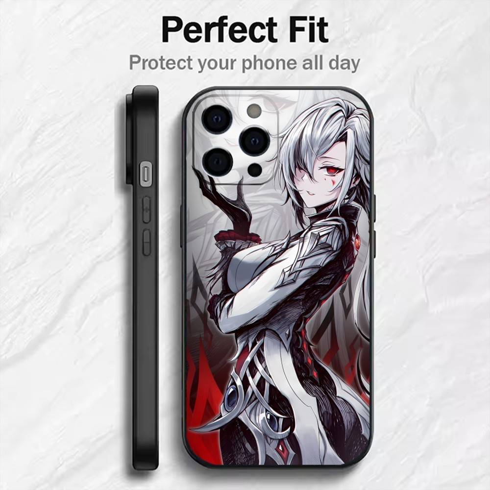 G-GenshinS The Knave  A-Arlecchino-oES Phone Case For iPhone17,16,15,14,13,12 Plus,Max Soft Silicone Black Cover