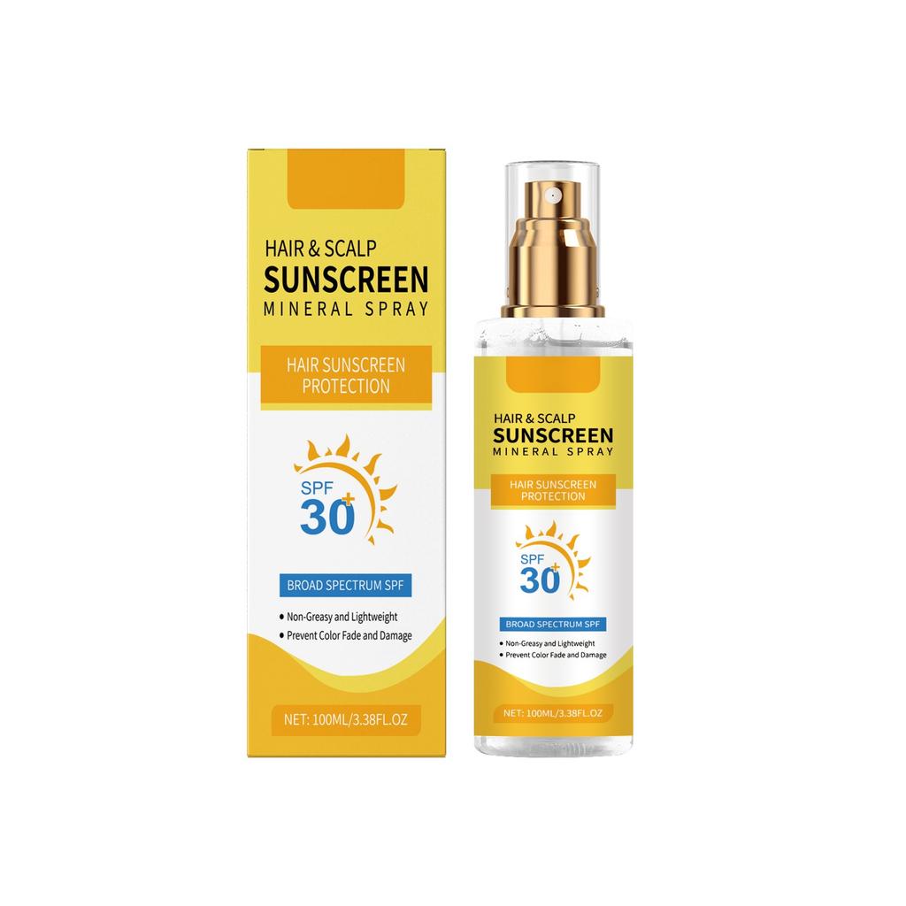 Opalovací krém na vlasy a pokožku hlavy, sprej na ochranu pokožky hlavy s SPF 30, zabraňuje blednutí/vysychání barvy vlasů, vhodný na turistiku/pláž/běh(100 ml