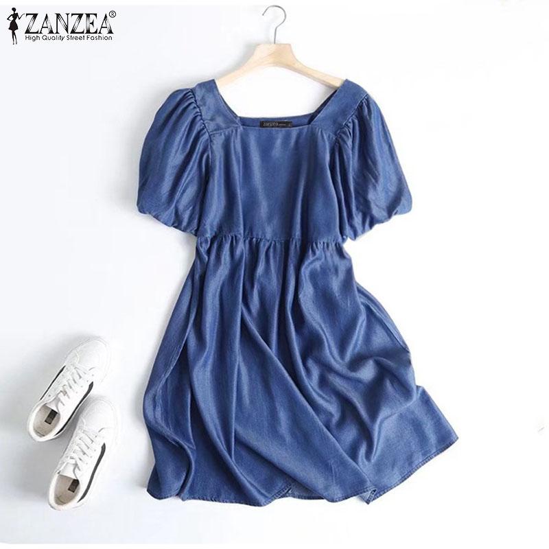 

ZANZEA Женское повседневное летнее платье с квадратным вырезом и короткими рукавами
