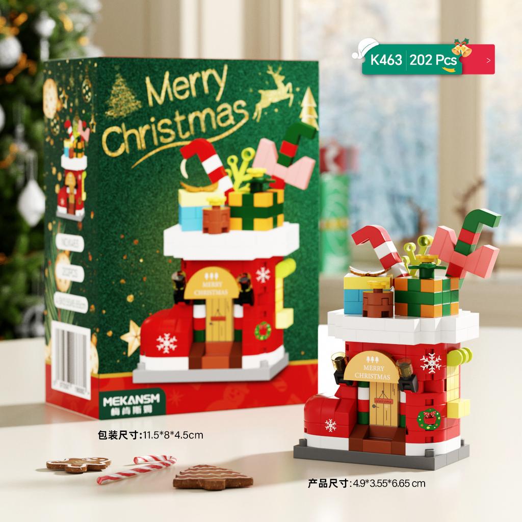 Non-Toxic 33 Style Cartoon Santa Claus Snowman Wishing Tree Apple Candy House Building Blocks City Compatible Diy Toys Children'S Gifts