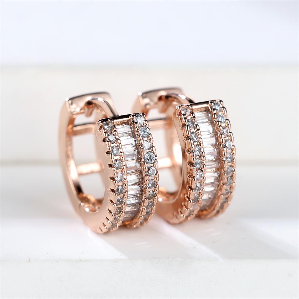 Multicolor Crystal Square Stone Female Classic Small Round Hoop Earrings For Women Rose Gold Color Wedding Party
