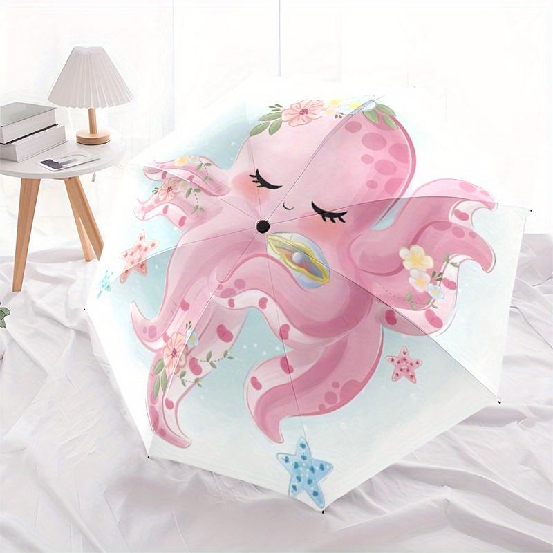 

1pc Pink Octopus with Flowers Automatic Opening and Closing Umbrella, Lightweight 3-Fold, With Cute Cartoon Characters, Suitable for Home, Outdoor and