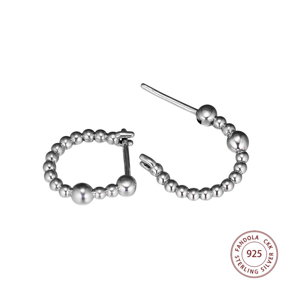 Genuine 925 Sterling Silver String of Beads Hoop Earrings for Women Earings Fashion Jewelry Wedding Party Gift