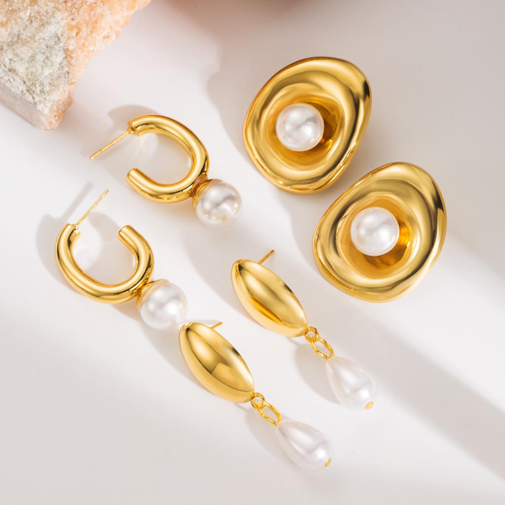 European American Ins Style French Pearl Earrings For Women High Grade Ear Drops Simple Stainless Steel Vintage Stud Earrings