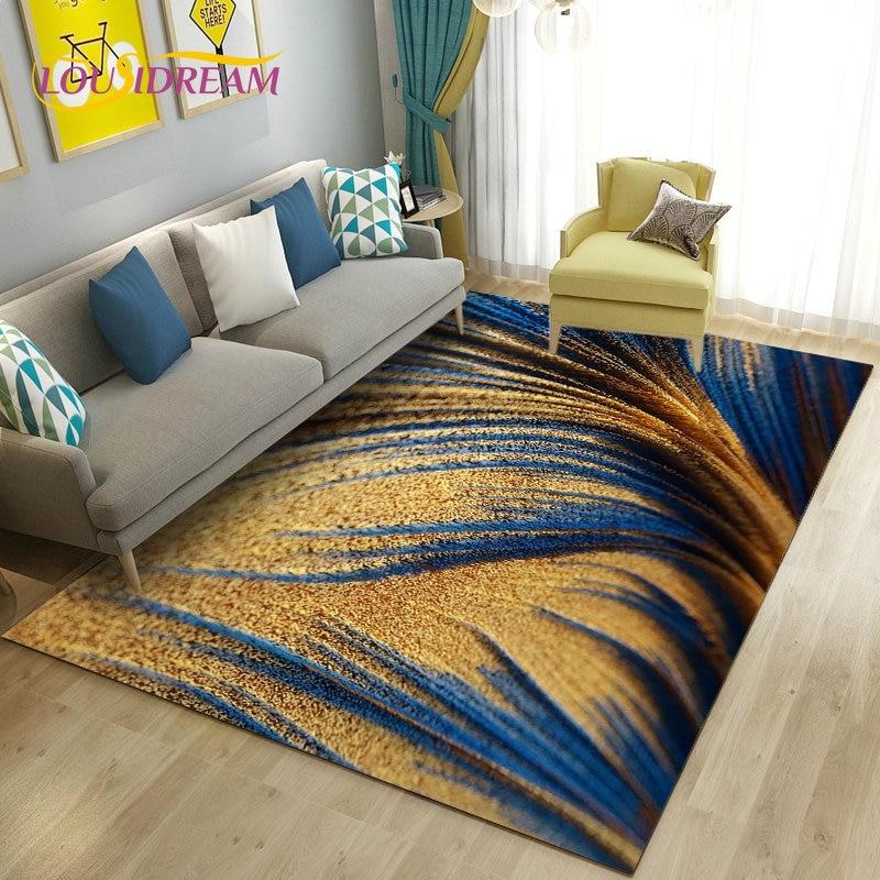 Nordic Marble Texture Goldren Cyan Area Rug Large,Carpet Rug for Living Room Bedroom Sofa Doormat Decor,Kid Non-slip Floor Mat