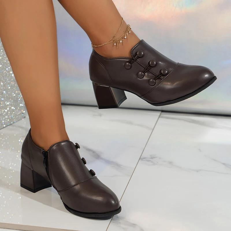 Dámské boty na vysokém podpatku se špičatou špičkou Návrhář Robustní retro mokasíny Boty Podzim Novinka 2024 Oxford Boty Ženy Vycházky Neformální Zapatos