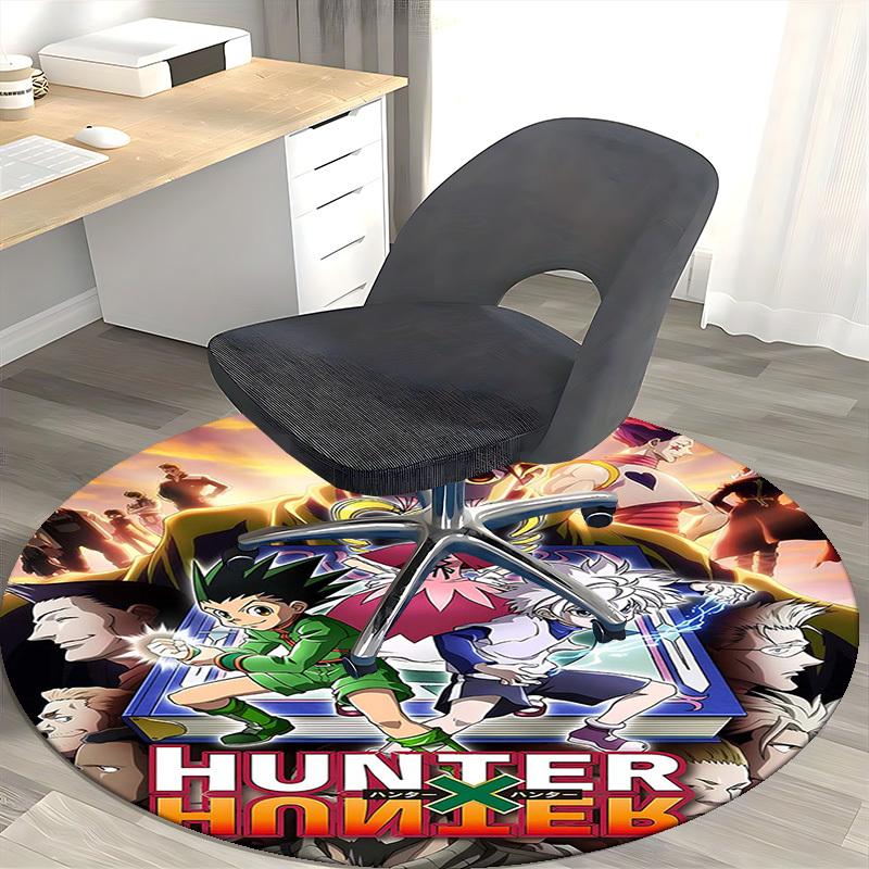 1pc Hunter X Hunter Anime Cartoon Design Round Carpet Office Chair Mat Non-Slip Rug for Home Decor, Living Room, Bedroom