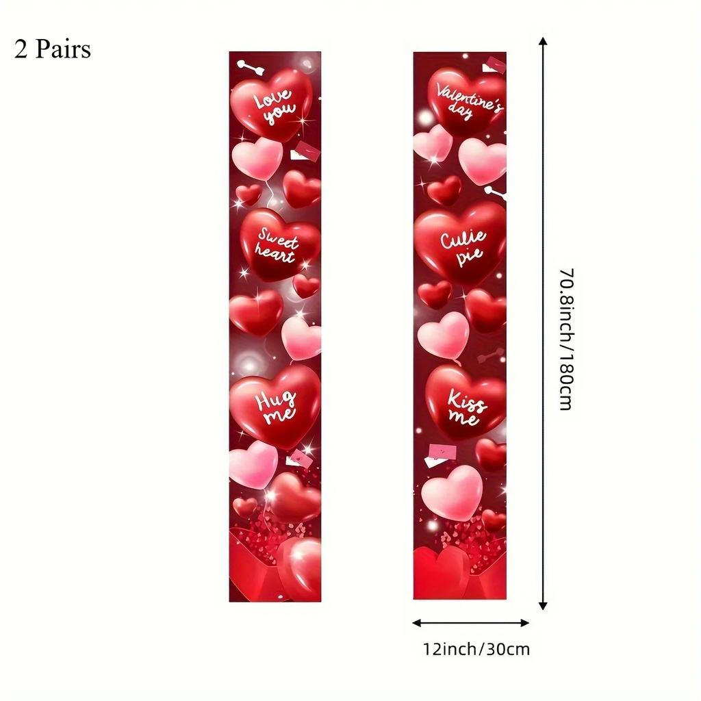 2/4pcs Valentine'S Day Polyester Porch Banners,12x70.8 inch Heart&Cupcake Design,Love Hanging Decor for Home,Wedding,Anniversary
