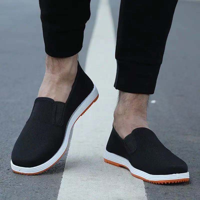 Παλιά Πεκινέζικα υφασμάτινα παπούτσια ανδρικά ανοιξιάτικα μονά παπούτσια χειροποίητα λαζάνια μαύρα υφασμάτινα παπούτσια αντιολισθητικά αναπνέοντα παπούτσια μεταναστών εργατών