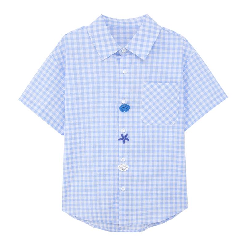 

Boys Fun Button Seersucker Plaid Shirt 160
