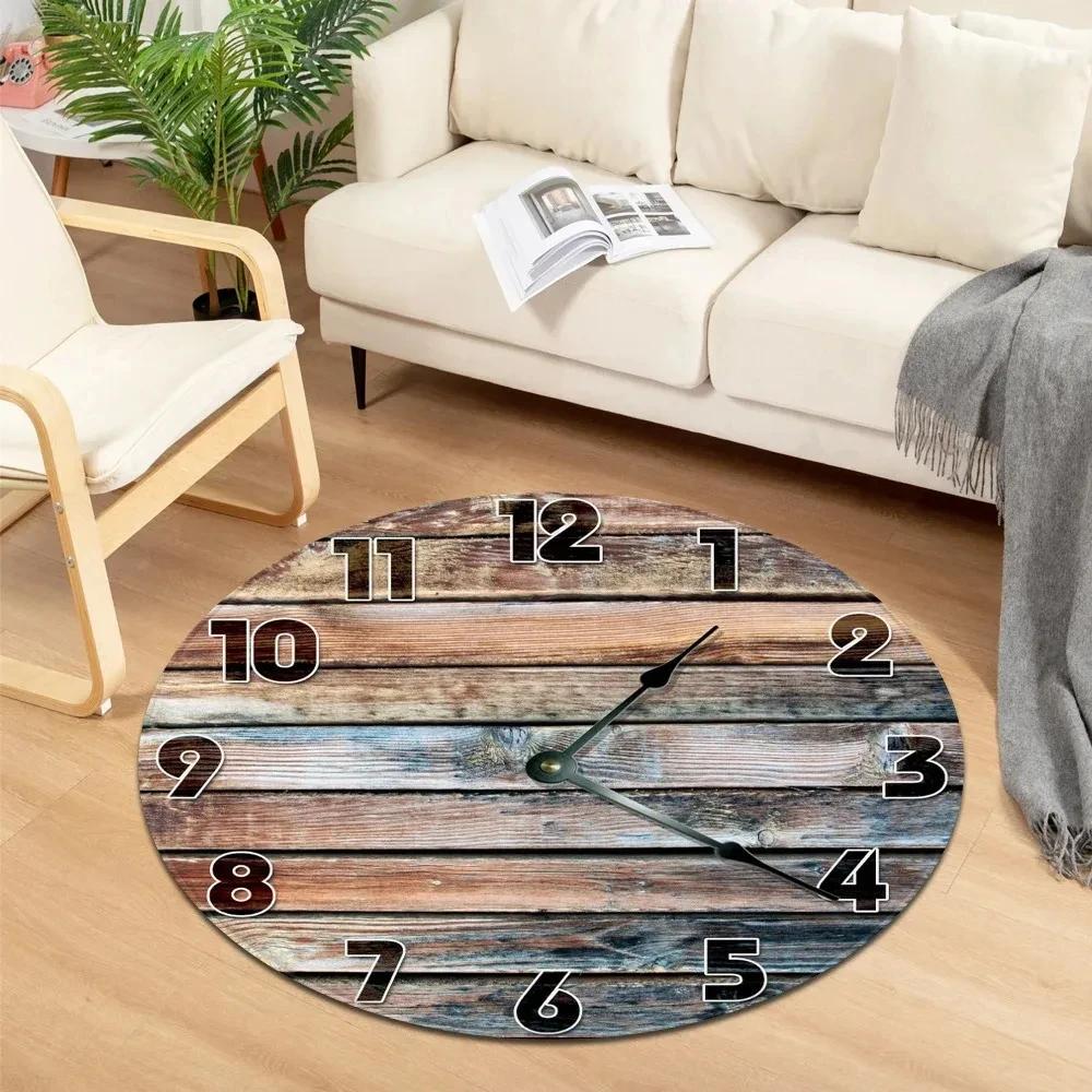 Clock Print Round Carpet Soft Circle Area Rug Non-Slip Living Room Coffee Table Sofa Floor Mat Bedroom Hanging Basket Chair Mats