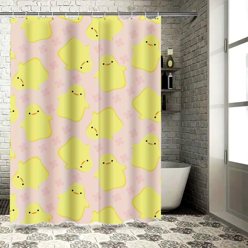 Pink Yellow Duck Printed Shower Curtain Waterproof Fabric for Bathroom Decorative Backdrops (Large)